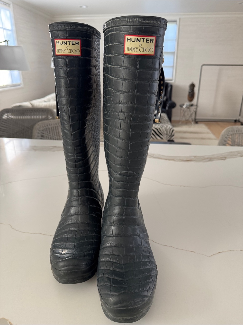 Jimmy Choo x Hunter Crocodile-Embossed Blue Rain Boots, - Picture 3 of 16